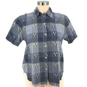 Jane Ashley Top Sz 18/20 Button Down Blue Flowered